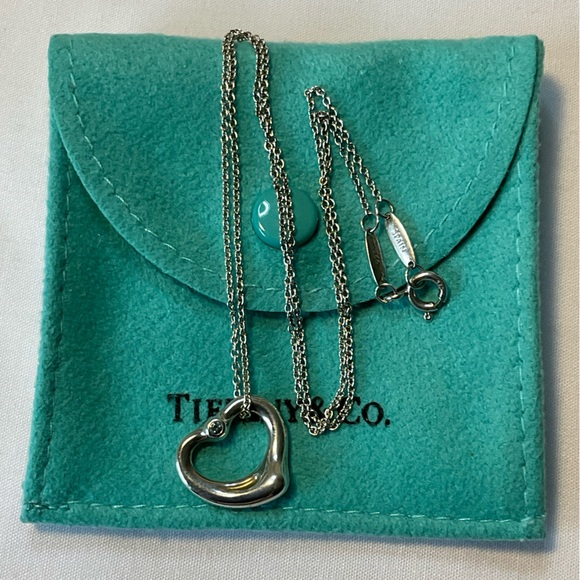 Tiffany & Co Elsa Peretti Open Heart Pendant Aquamarine 16" - Picture 8 of 11